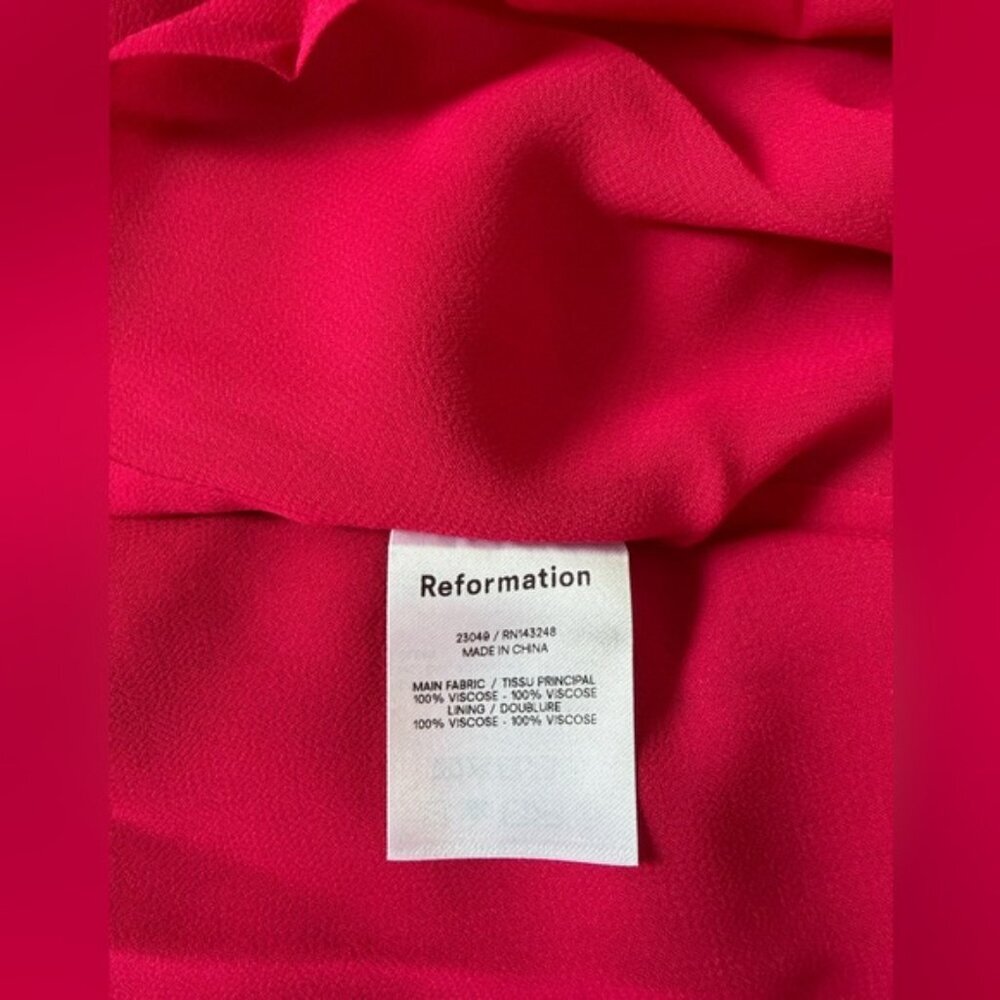 NEW Reformation Meadow Puff Sleeve Smocked Midi Dress Rhubarb Pink Red | size S - Picture 10 of 13